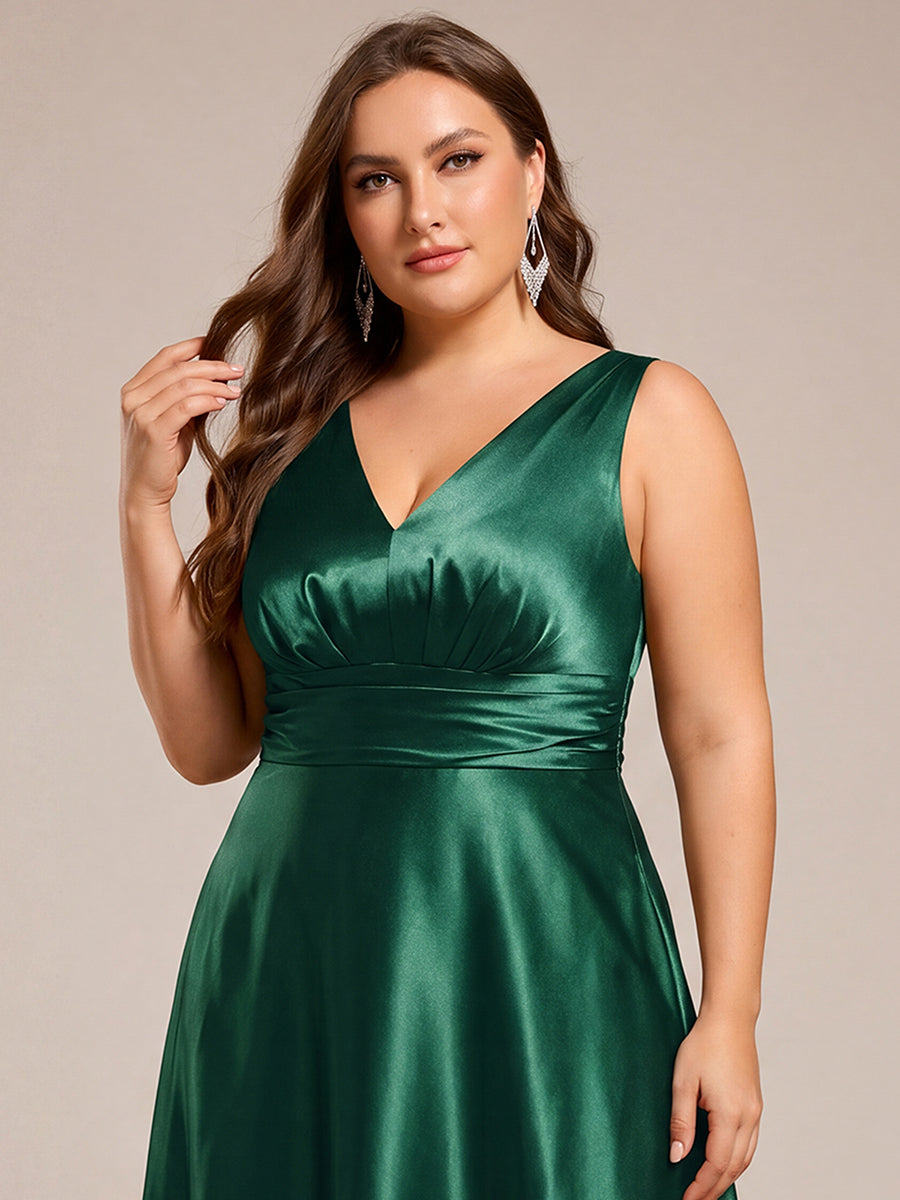 ever INDY|V-neck Empire Waist Satin Maxi Bridesmaid Dress with Pockets