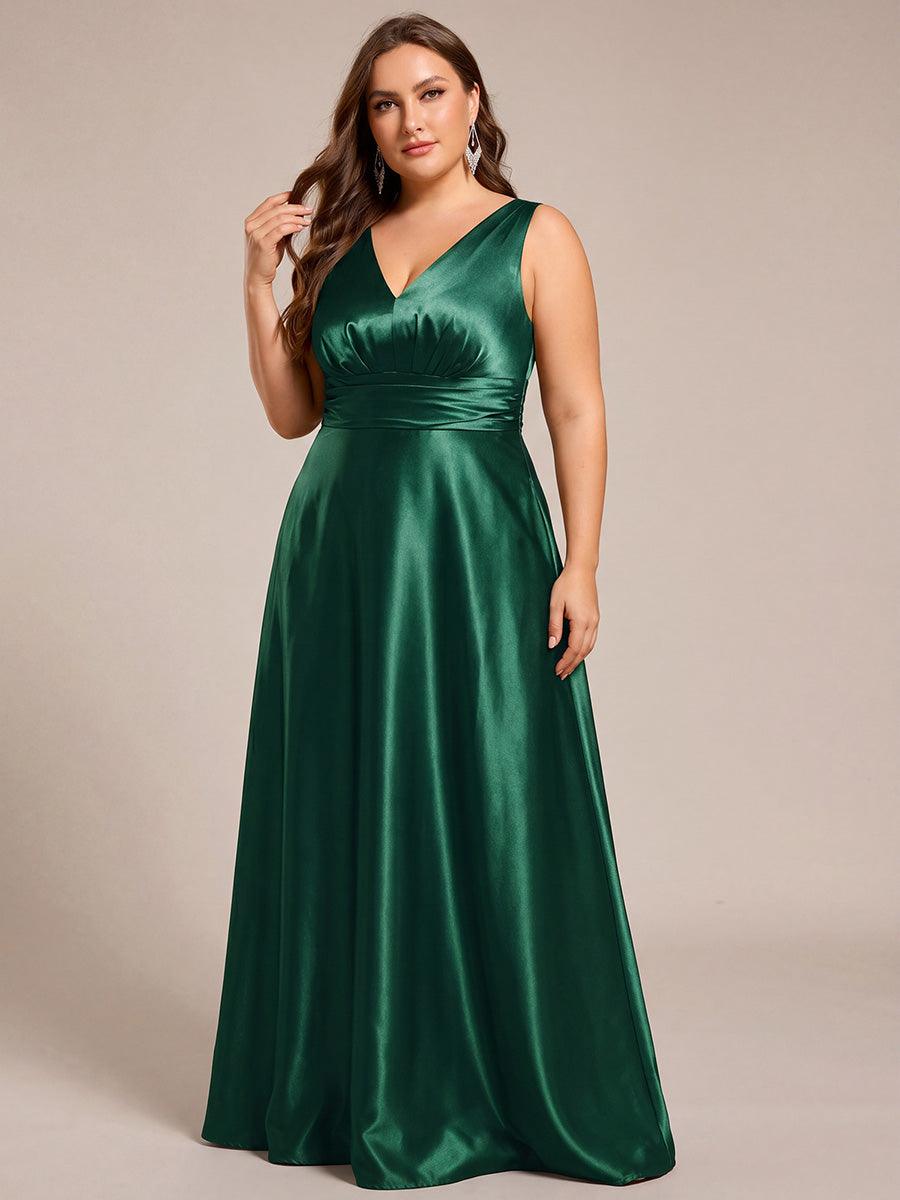 ever INDY|Double V-neck Satin Maxi Formal Dress with Pockets