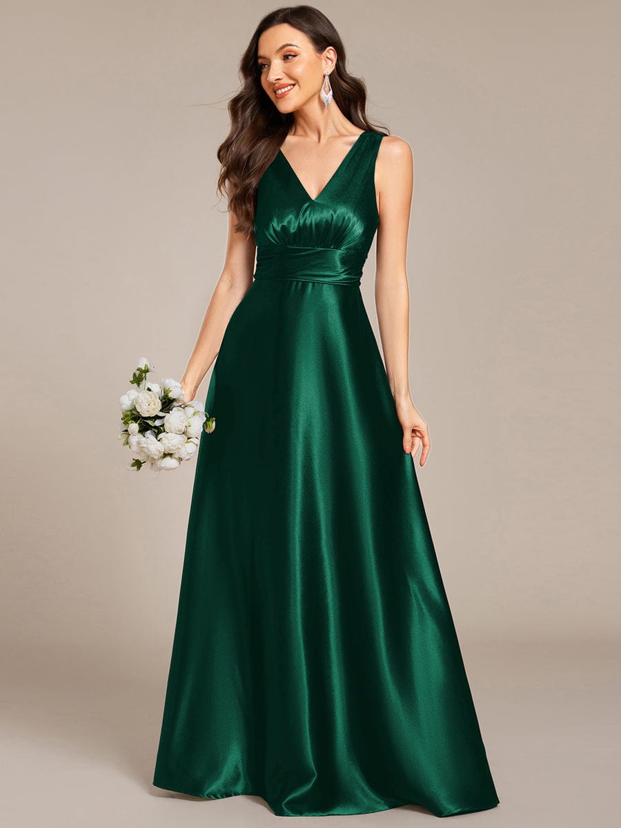 ever INDY|V-neck Empire Waist Satin Maxi Bridesmaid Dress with Pockets