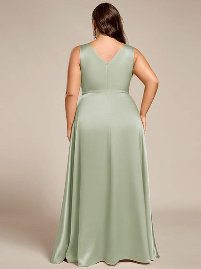 ever INDY|Double V-neck Satin Maxi Formal Dress with Pockets