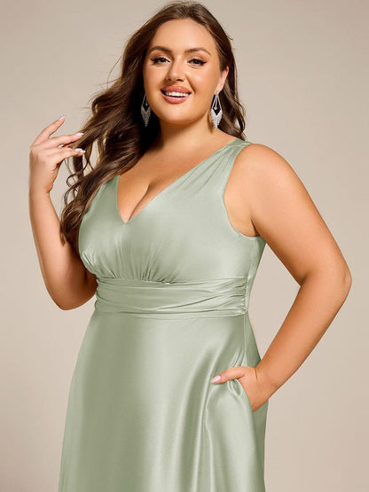 ever INDY|V-neck Empire Waist Satin Maxi Bridesmaid Dress with Pockets