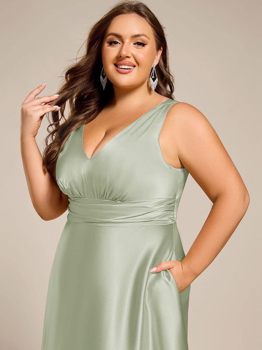 ever INDY|Double V-neck Satin Maxi Formal Dress with Pockets