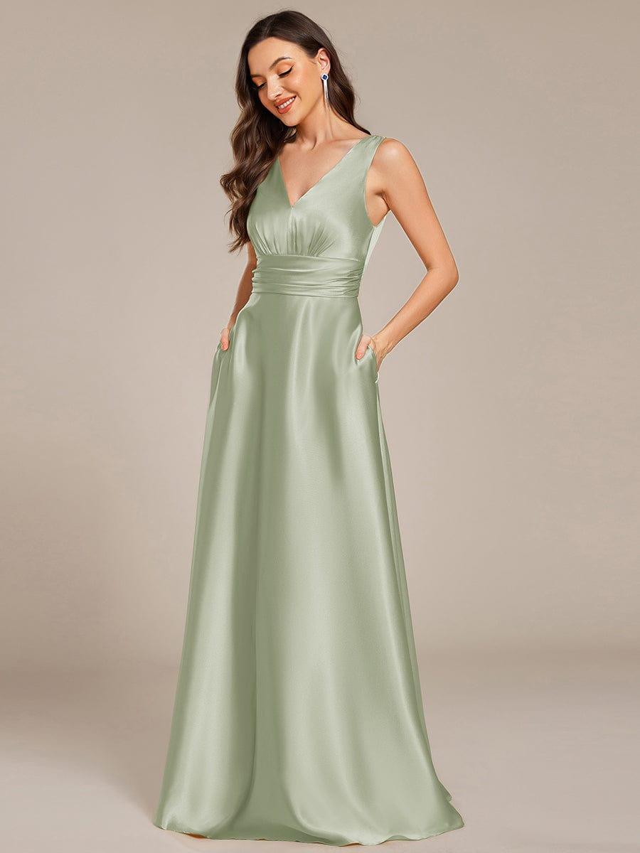 ever INDY|Double V-neck Satin Maxi Formal Dress with Pockets
