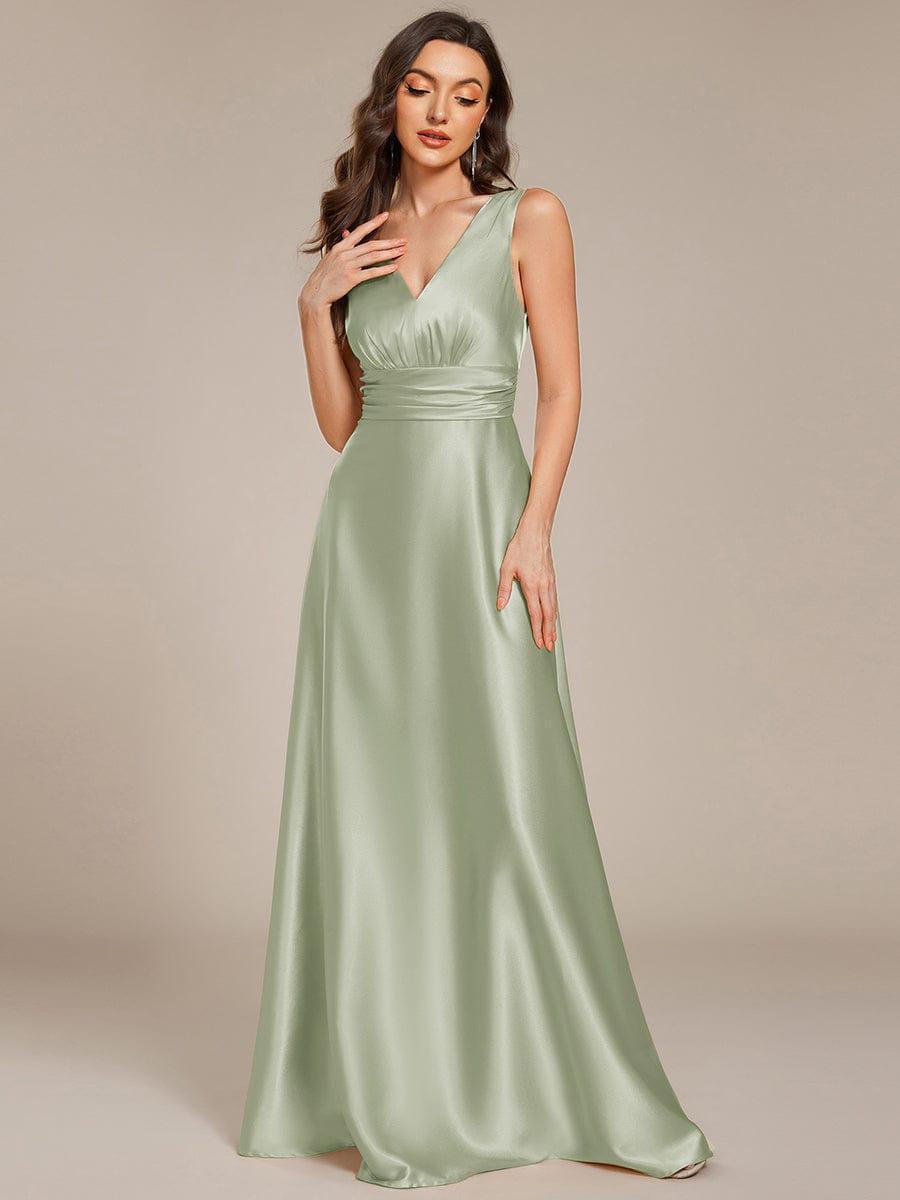 ever INDY|Double V-neck Satin Maxi Formal Dress with Pockets