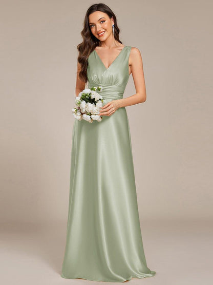 ever INDY|Double V-neck Satin Maxi Formal Dress with Pockets