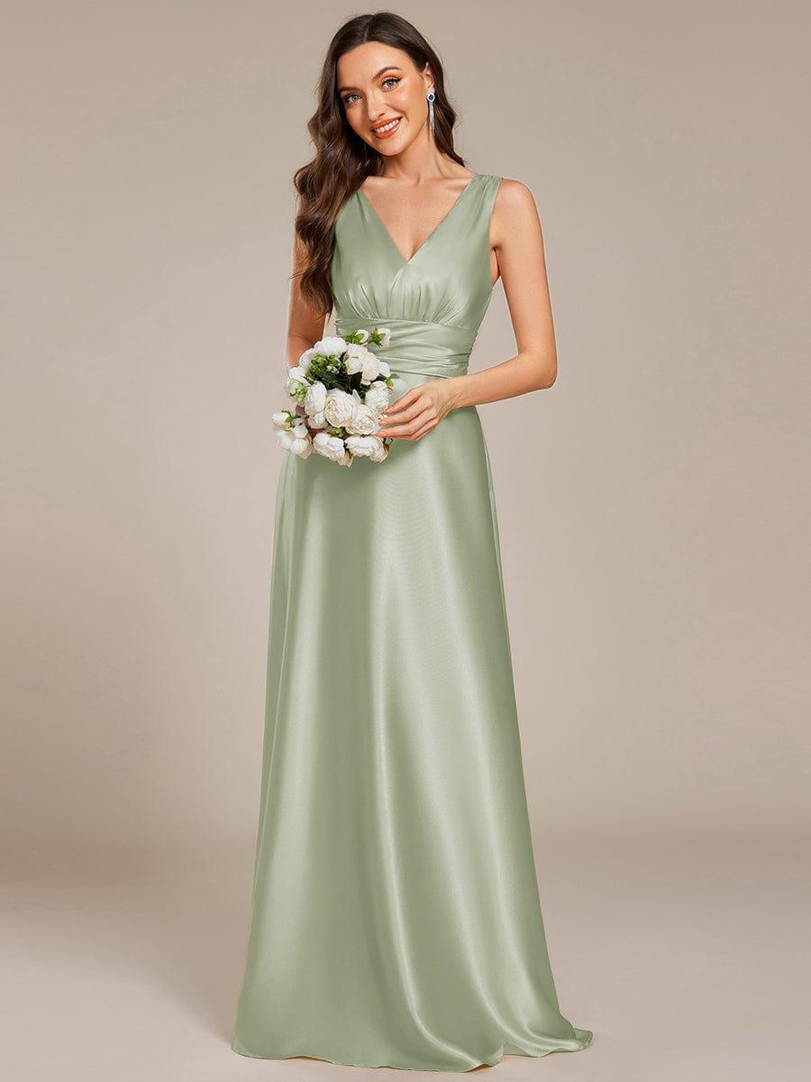 ever INDY|V-neck Empire Waist Satin Maxi Bridesmaid Dress with Pockets