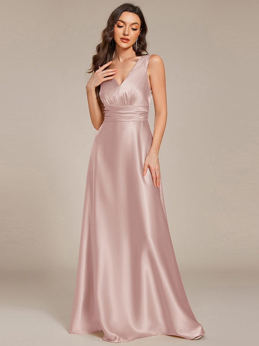 ever INDY|Double V-neck Satin Maxi Formal Dress with Pockets