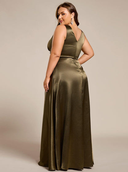 ever INDY|V-neck Empire Waist Satin Maxi Bridesmaid Dress with Pockets