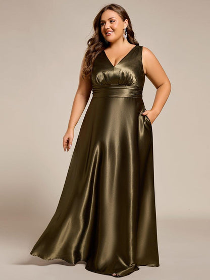 ever INDY|Double V-neck Satin Maxi Formal Dress with Pockets