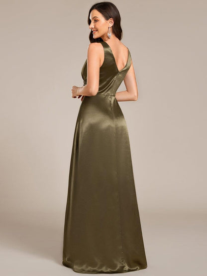 ever INDY|V-neck Empire Waist Satin Maxi Bridesmaid Dress with Pockets