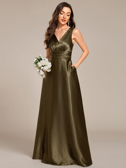 ever INDY|Double V-neck Satin Maxi Formal Dress with Pockets