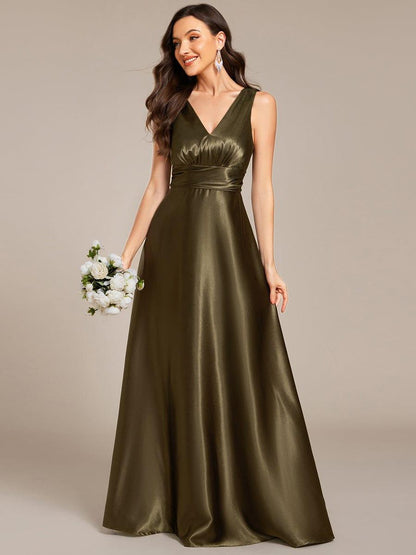 ever INDY|Double V-neck Satin Maxi Formal Dress with Pockets
