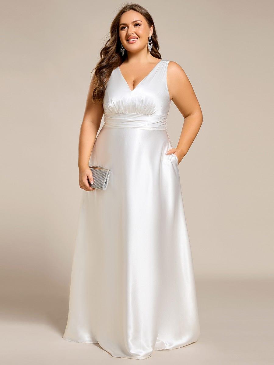 ever INDY|Double V-neck Satin Maxi Formal Dress with Pockets