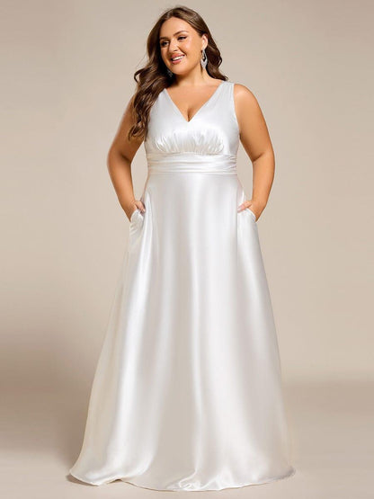 ever INDY|V-neck Empire Waist Satin Maxi Bridesmaid Dress with Pockets