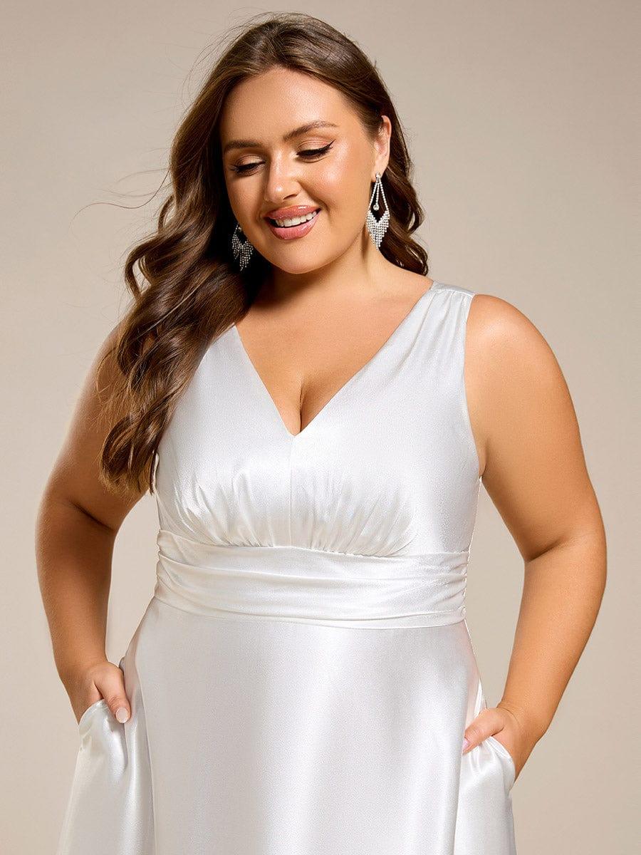 ever INDY|V-neck Empire Waist Satin Maxi Bridesmaid Dress with Pockets