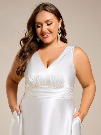 ever INDY|Double V-neck Satin Maxi Formal Dress with Pockets