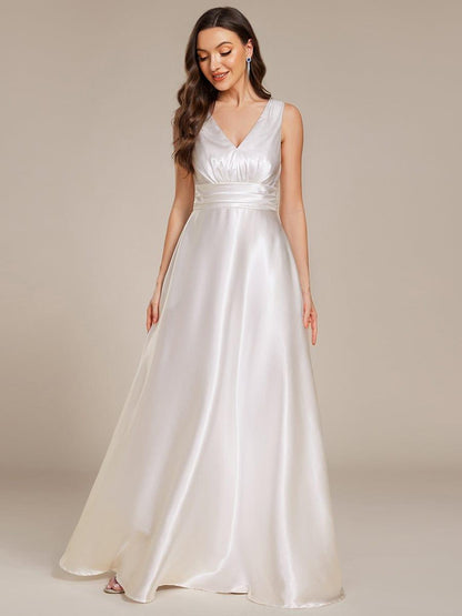 ever INDY|Double V-neck Satin Maxi Formal Dress with Pockets