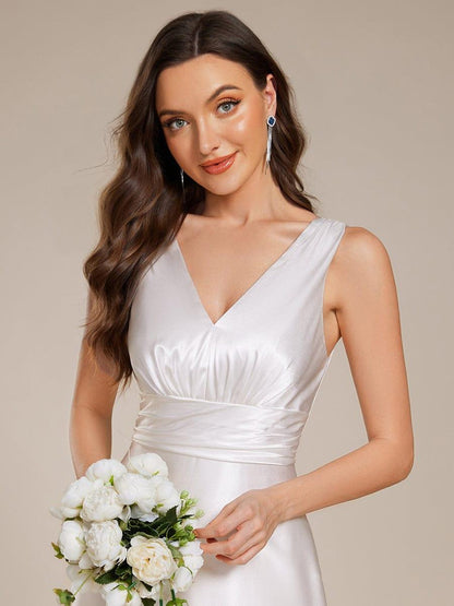 ever INDY|Double V-neck Satin Maxi Formal Dress with Pockets