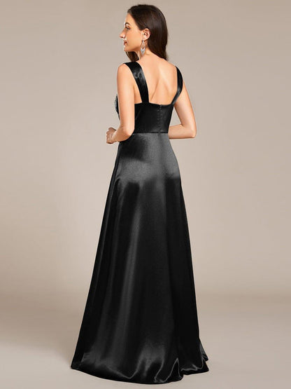 ever NOVALEE|Square Neck Satin Maxi Bridesmaid Dress with Front Slit
