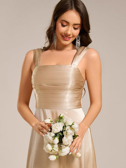 ever NOVALEE|Square Neck Satin Maxi Bridesmaid Dress with Front Slit