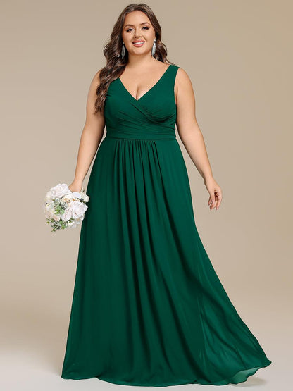ever SAUYER|Strapless Pleated V-Neck A-Line Maxi Chiffon Bridesmaid Dress