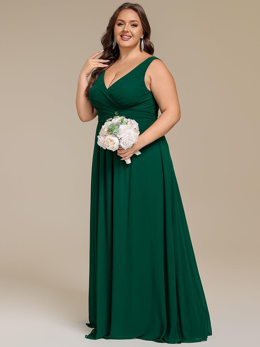 ever SAUYER|Strapless Pleated V-Neck A-Line Maxi Chiffon Bridesmaid Dress
