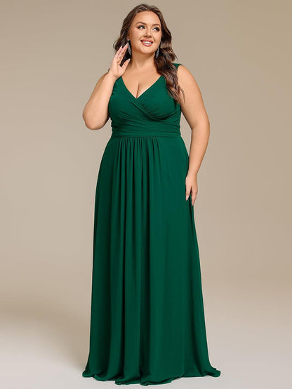 ever SAUYER|Strapless Pleated V-Neck A-Line Maxi Chiffon Bridesmaid Dress