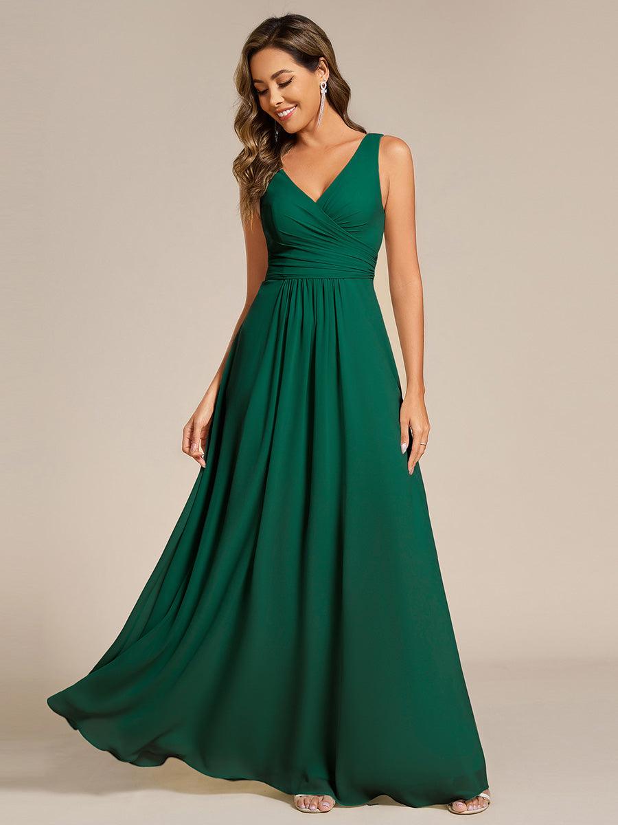 ever SAUYER|Strapless Pleated V-Neck A-Line Maxi Chiffon Bridesmaid Dress