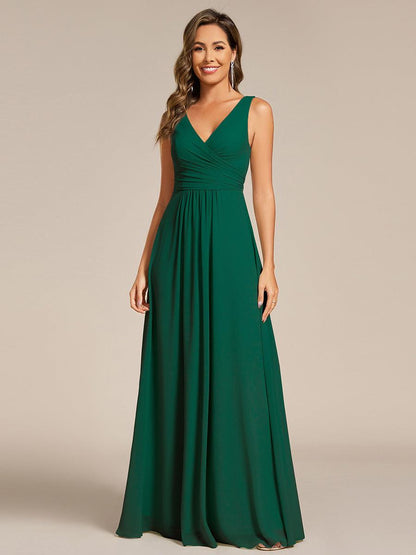 ever SAUYER|Strapless Pleated V-Neck A-Line Maxi Chiffon Bridesmaid Dress