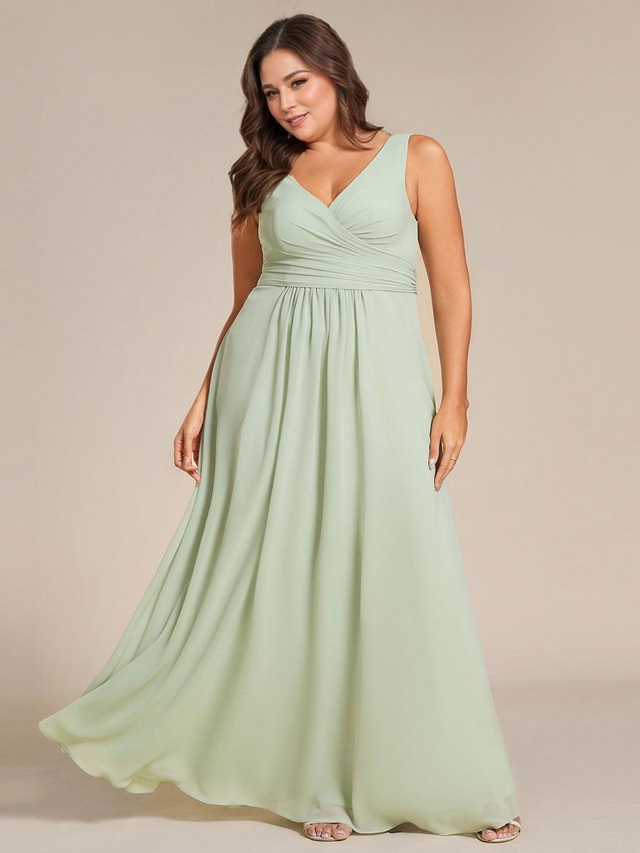ever SAUYER|Strapless Pleated V-Neck A-Line Maxi Chiffon Bridesmaid Dress