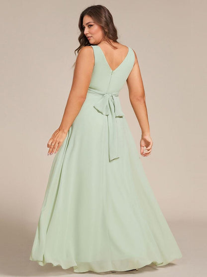 ever SAUYER|Strapless Pleated V-Neck A-Line Maxi Chiffon Bridesmaid Dress