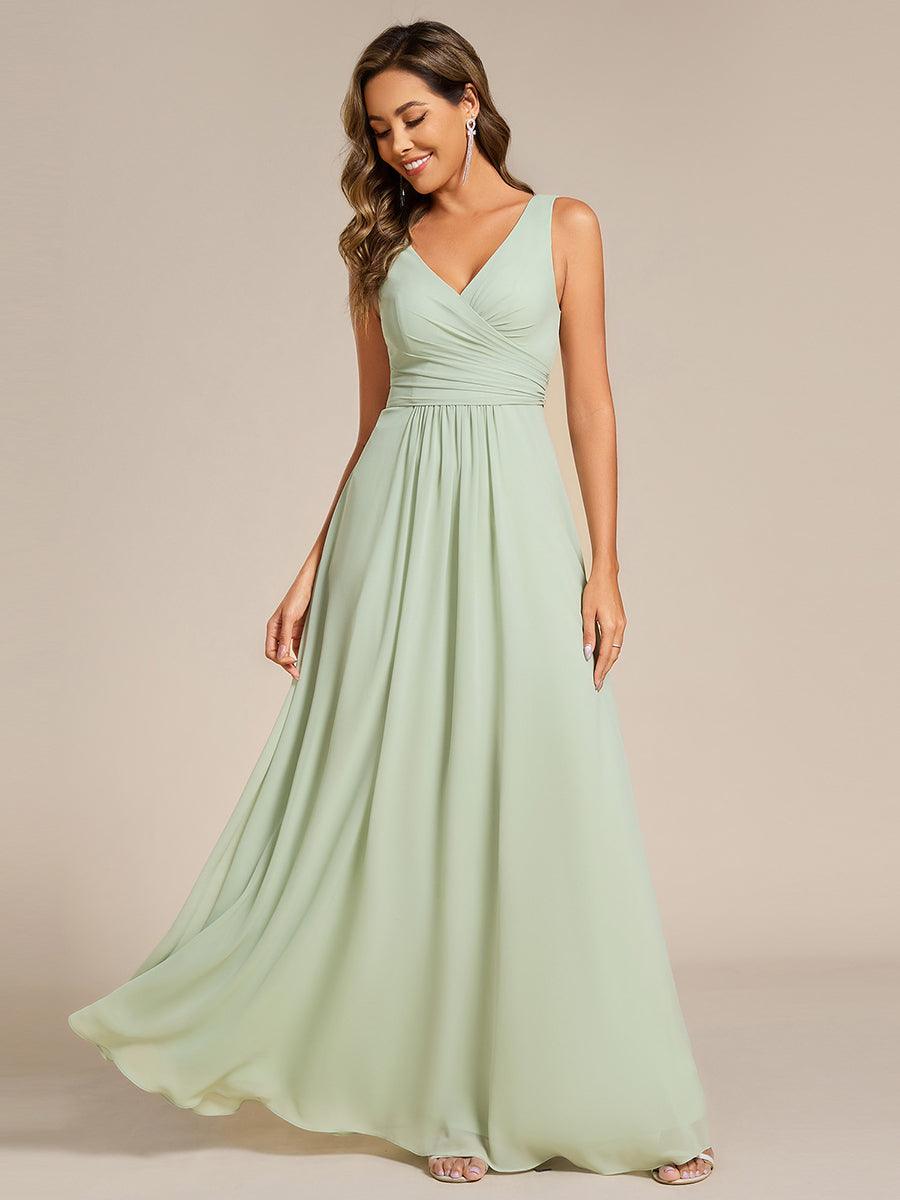 ever SAUYER|Strapless Pleated V-Neck A-Line Maxi Chiffon Bridesmaid Dress