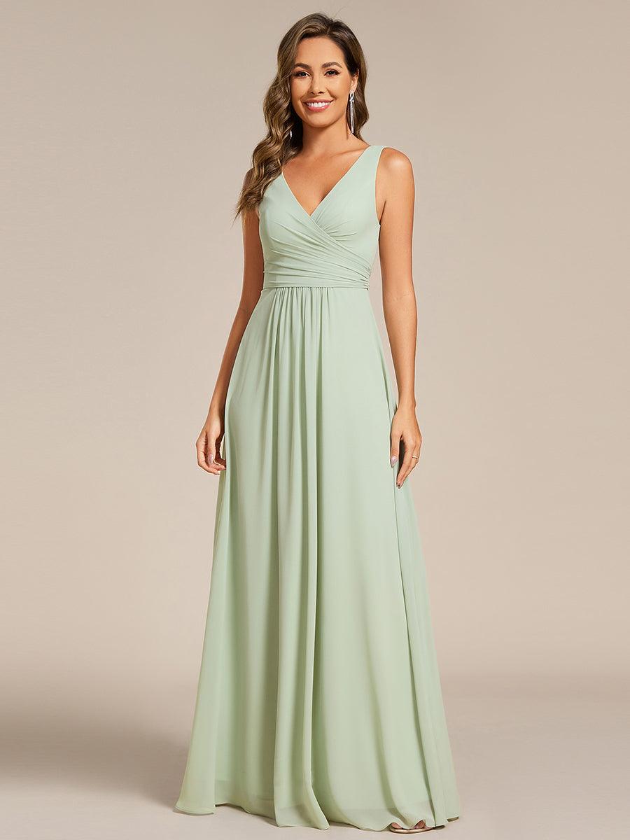 ever SAUYER|Strapless Pleated V-Neck A-Line Maxi Chiffon Bridesmaid Dress