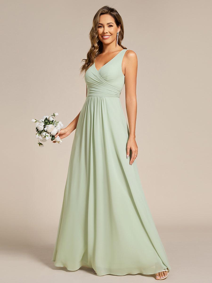 ever SAUYER|Strapless Pleated V-Neck A-Line Maxi Chiffon Bridesmaid Dress