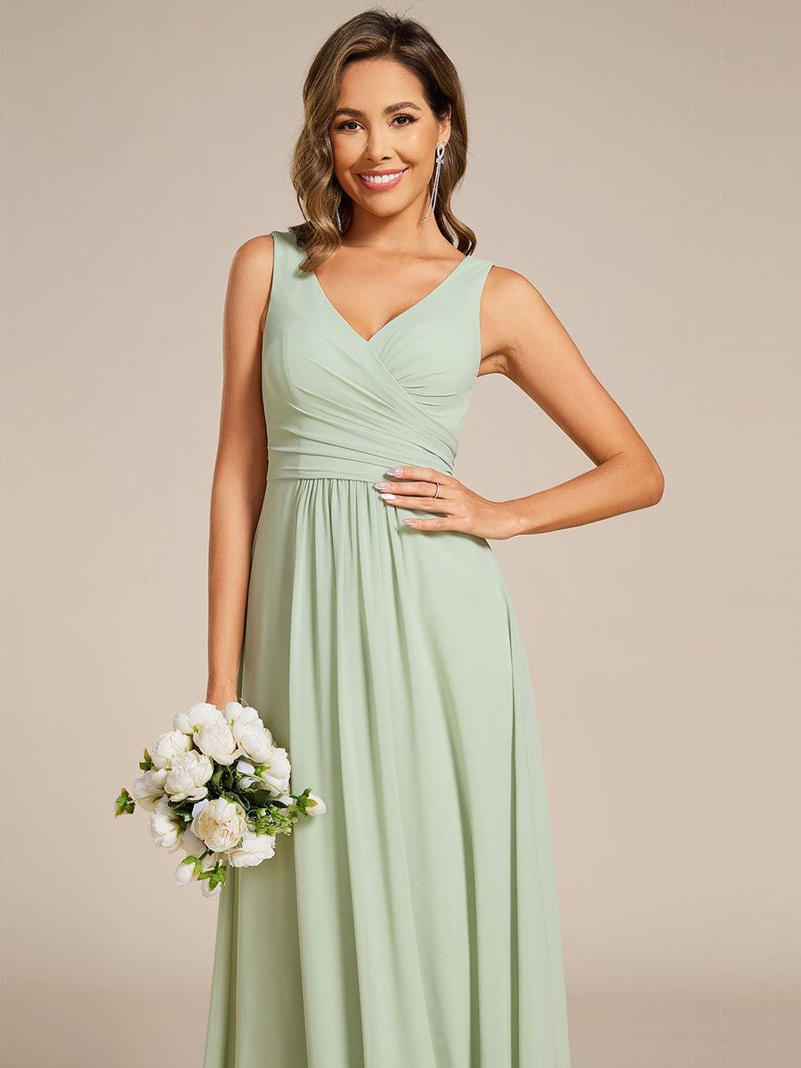 ever SAUYER|Strapless Pleated V-Neck A-Line Maxi Chiffon Bridesmaid Dress