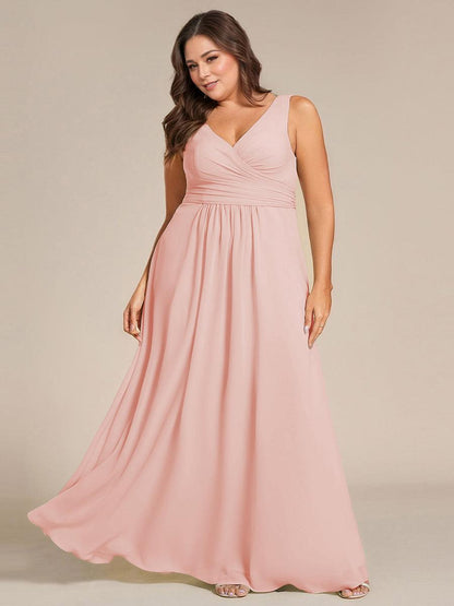 ever SAUYER|Strapless Pleated V-Neck A-Line Maxi Chiffon Bridesmaid Dress