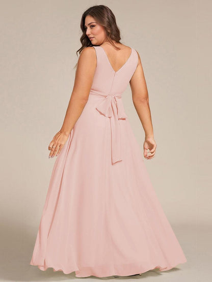 ever SAUYER|Strapless Pleated V-Neck A-Line Maxi Chiffon Bridesmaid Dress