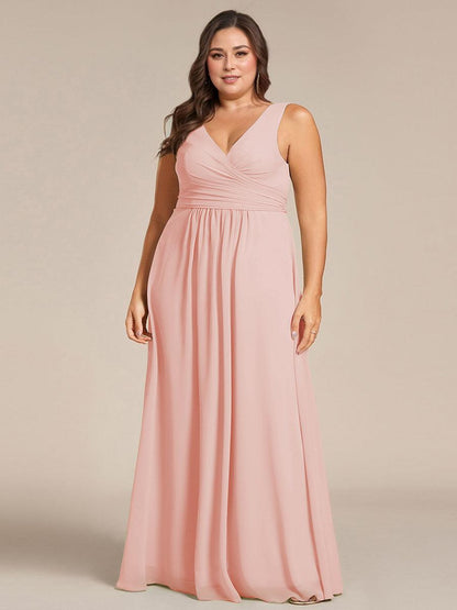 ever SAUYER|Strapless Pleated V-Neck A-Line Maxi Chiffon Bridesmaid Dress