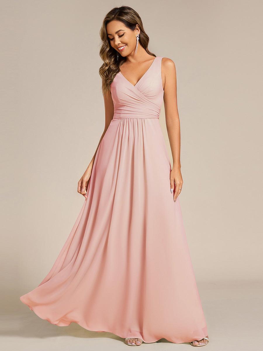 ever SAUYER|Strapless Pleated V-Neck A-Line Maxi Chiffon Bridesmaid Dress