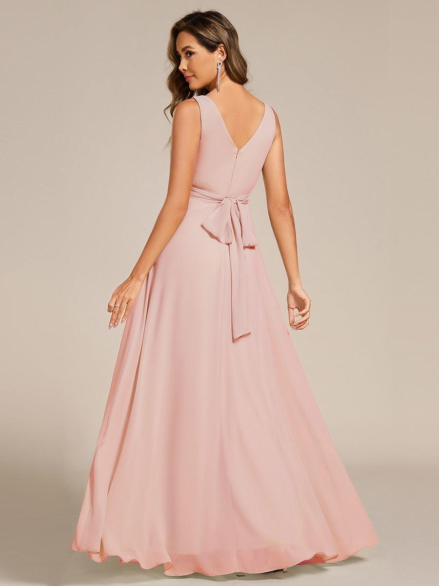 ever SAUYER|Strapless Pleated V-Neck A-Line Maxi Chiffon Bridesmaid Dress