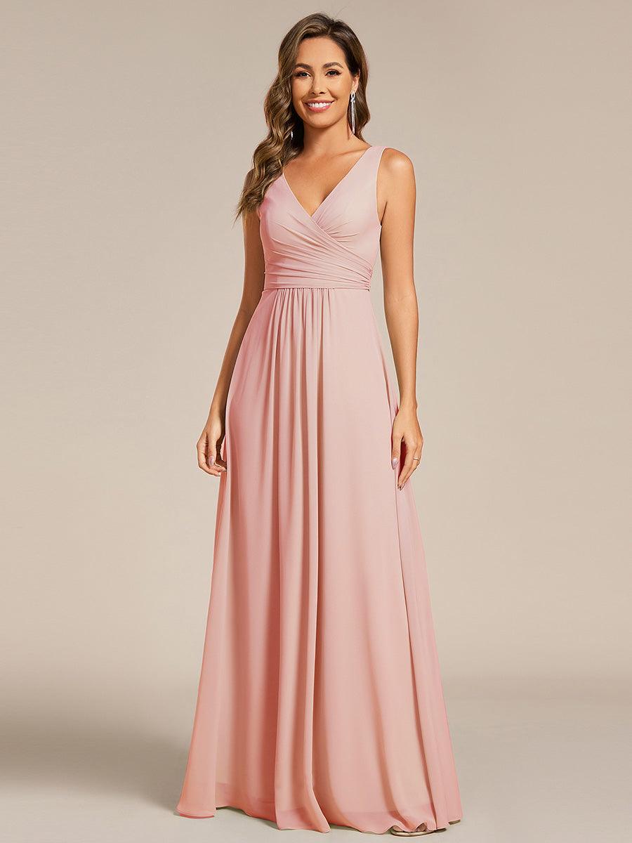 ever SAUYER|Strapless Pleated V-Neck A-Line Maxi Chiffon Bridesmaid Dress