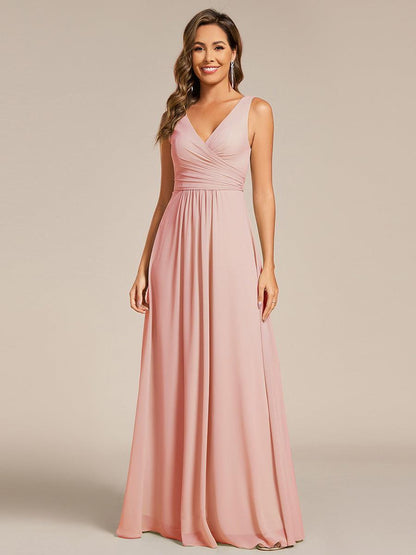 ever SAUYER|Strapless Pleated V-Neck A-Line Maxi Chiffon Bridesmaid Dress