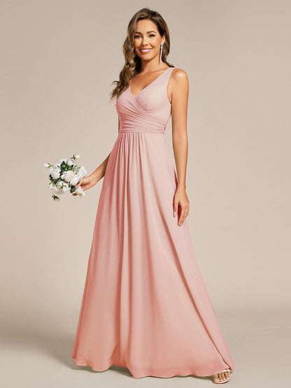 ever SAUYER|Strapless Pleated V-Neck A-Line Maxi Chiffon Bridesmaid Dress