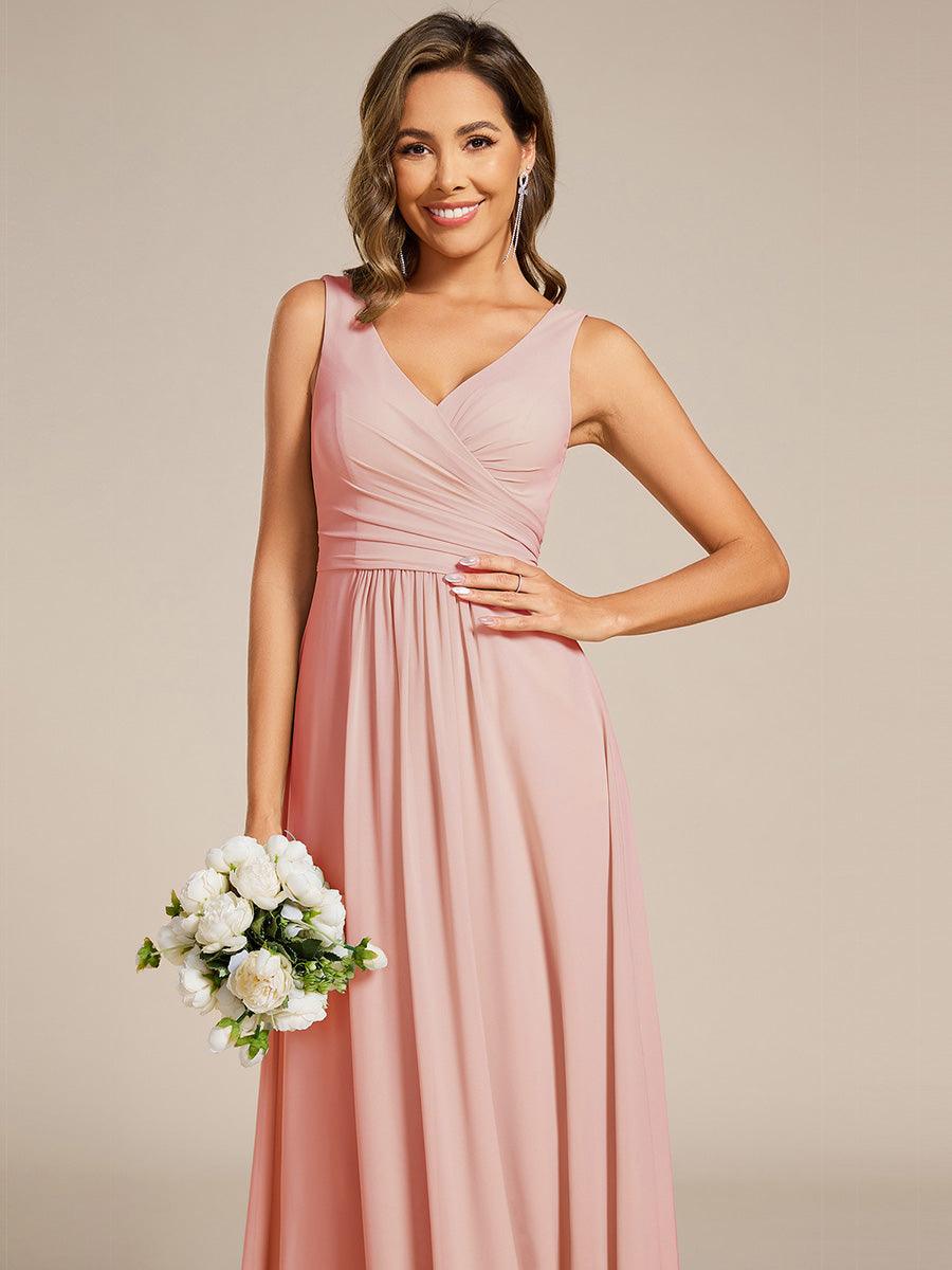 ever SAUYER|Strapless Pleated V-Neck A-Line Maxi Chiffon Bridesmaid Dress