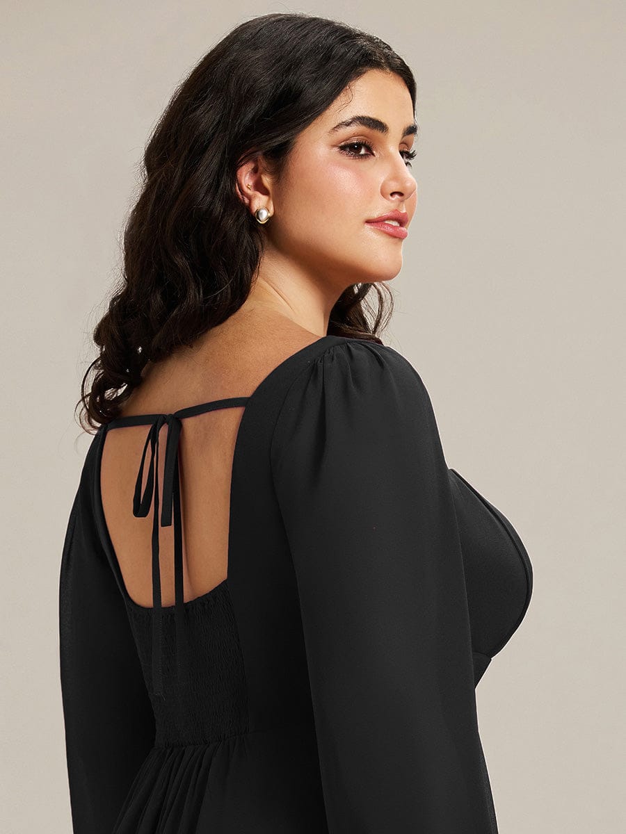 pretty LYDIA|Plus Size See-through Chiffon Lantern Sleeve Bridesmaid Dress