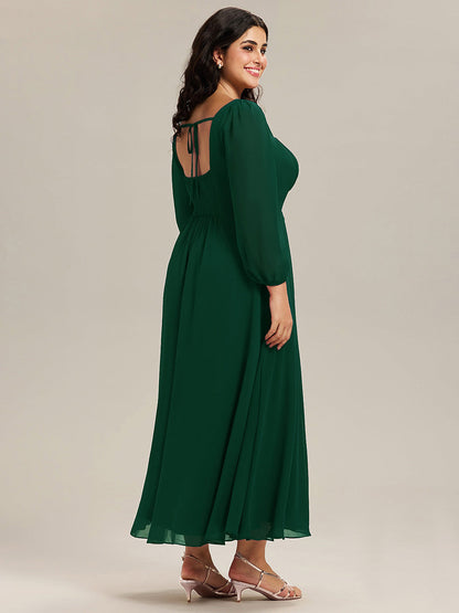 pretty LYDIA|Plus Size See-through Chiffon Lantern Sleeve Bridesmaid Dress