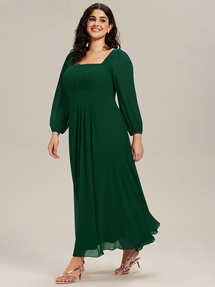 pretty LYDIA|Plus Size See-through Chiffon Lantern Sleeve Bridesmaid Dress