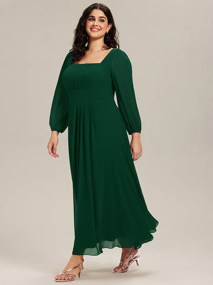 pretty LYDIA|Plus Size See-through Chiffon Lantern Sleeve Bridesmaid Dress
