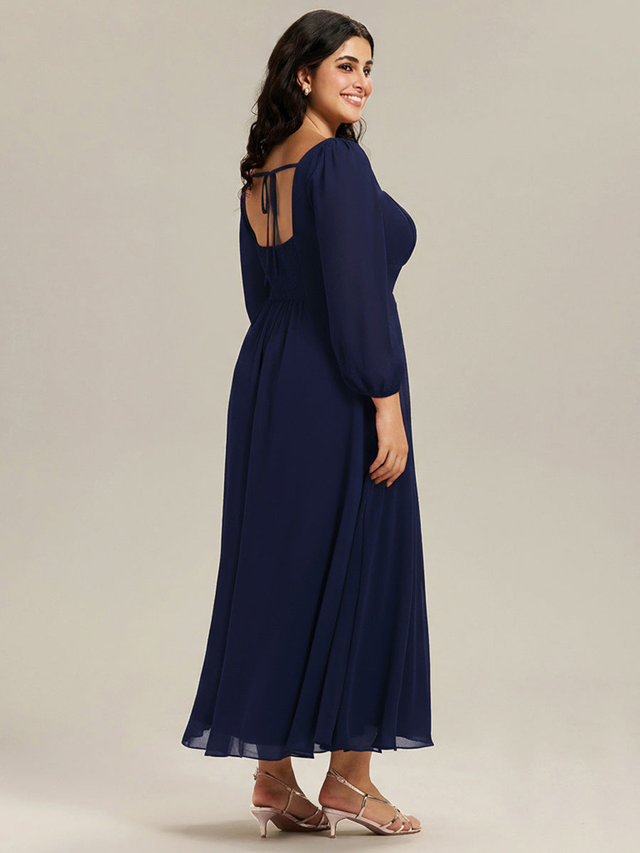 pretty LYDIA|Plus Size See-through Chiffon Lantern Sleeve Bridesmaid Dress