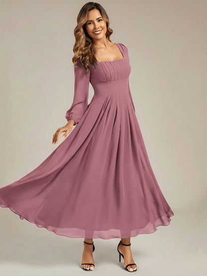 ever LYDIA|See-through Chiffon Lantern Sleeve Bridesmaid Dress
